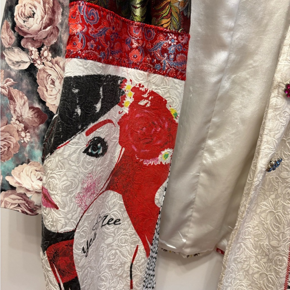 Unique Patchwork Floral & Geometric Trench Coat I… - image 2